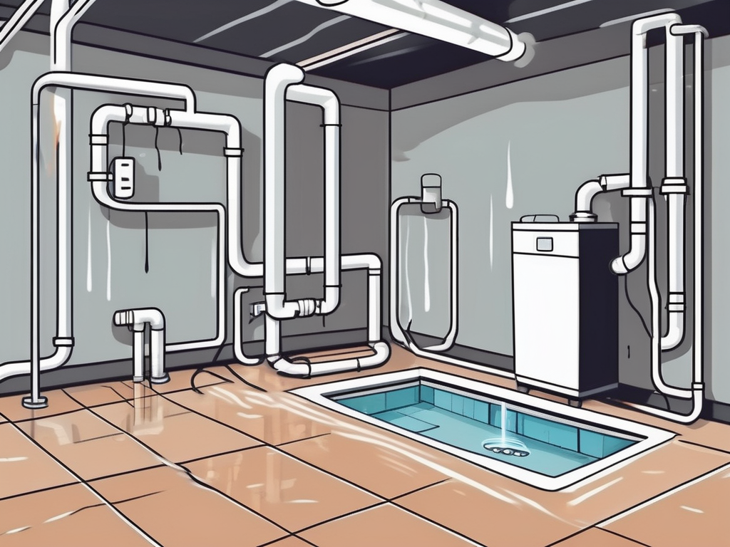 A basement with visible plumbing pipes