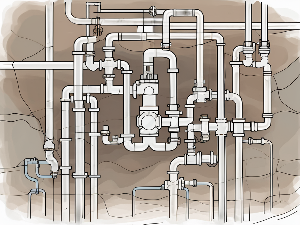 A main stop valve (hovedstoppekran) connected to a network of pipes