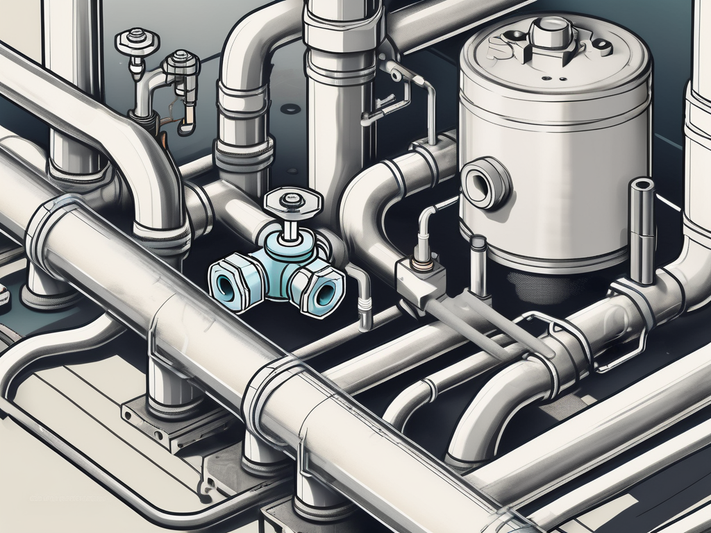 A detailed stop valve (stoppekran) connected to a network of pipes